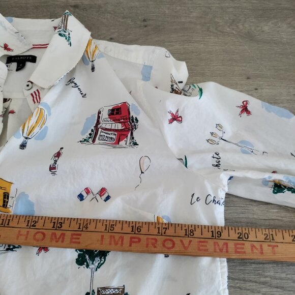 Talbot's Classic Cotton Long Sleeve Button Front Shirt W/‎ French Graphic Sz Med - Picture 6 of 8